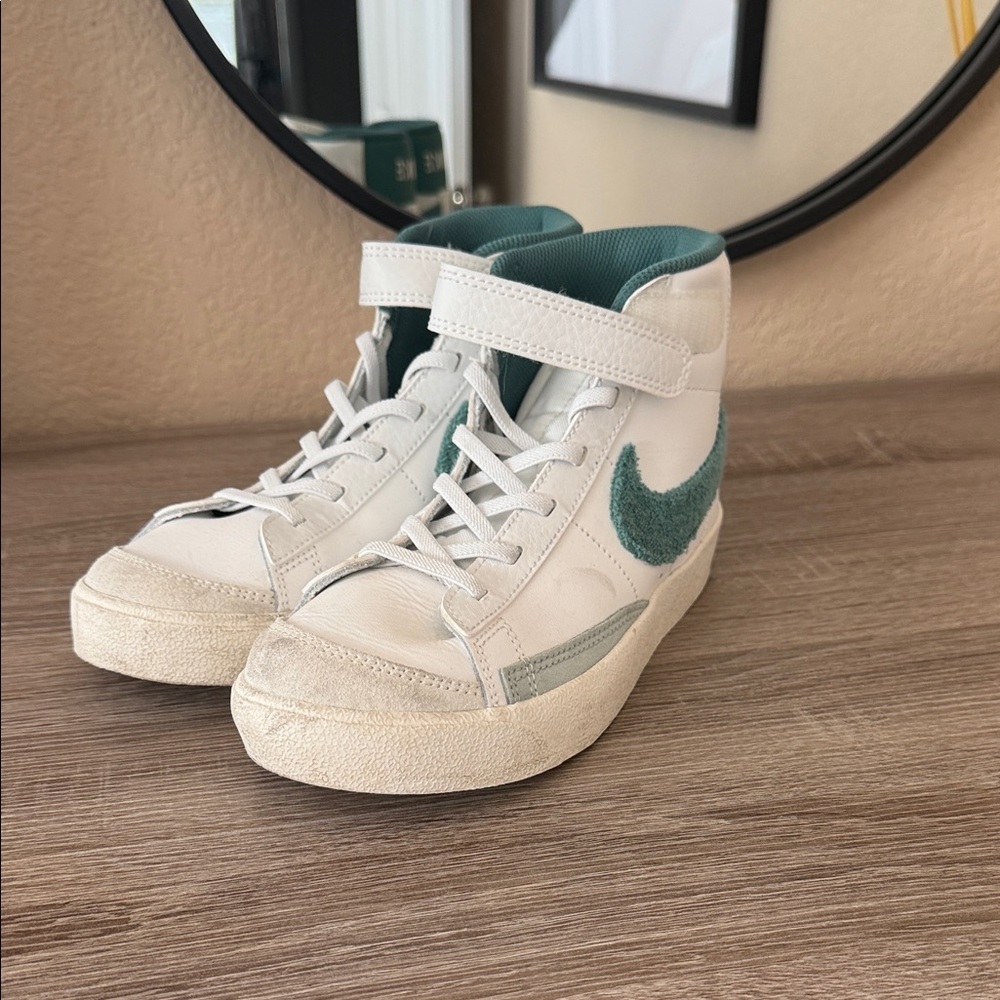 Nike Kids White and Teal High-Top Sneakers